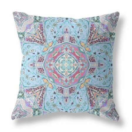 PALACEDESIGNS 26 in. Boho Floral Indoor Outdoor Zippered Throw Pillow Light Blue & Magenta PA3108897